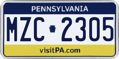 PA license plate MZC2305