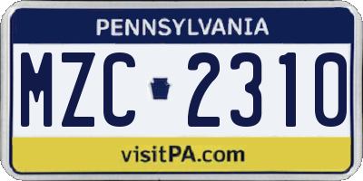 PA license plate MZC2310