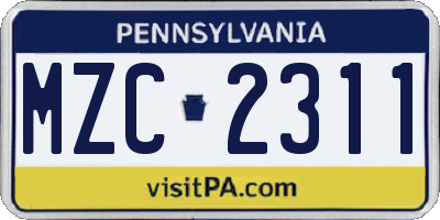 PA license plate MZC2311