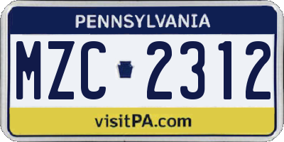 PA license plate MZC2312