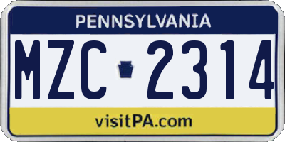 PA license plate MZC2314