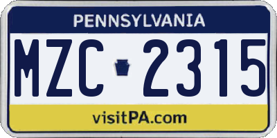 PA license plate MZC2315