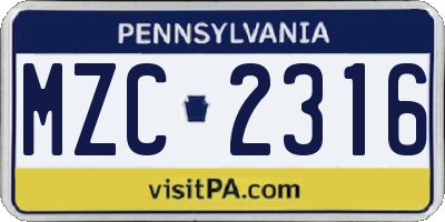 PA license plate MZC2316