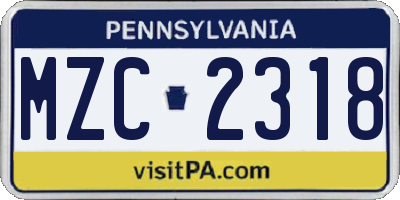 PA license plate MZC2318