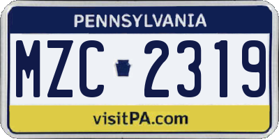 PA license plate MZC2319