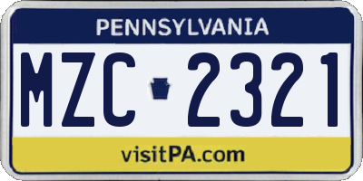 PA license plate MZC2321