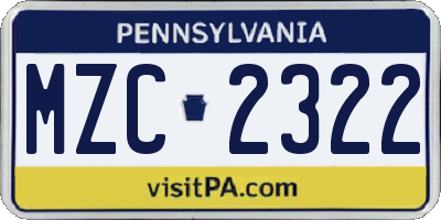 PA license plate MZC2322