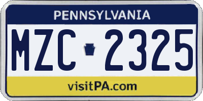 PA license plate MZC2325