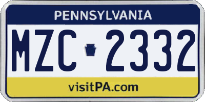 PA license plate MZC2332