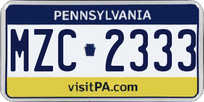 PA license plate MZC2333