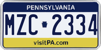 PA license plate MZC2334
