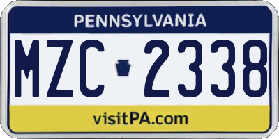 PA license plate MZC2338