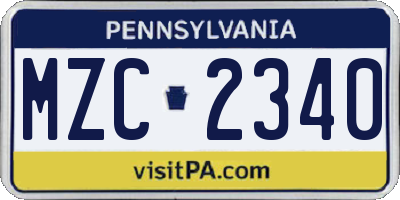PA license plate MZC2340