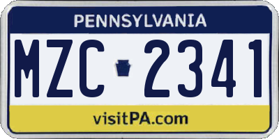 PA license plate MZC2341