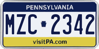 PA license plate MZC2342