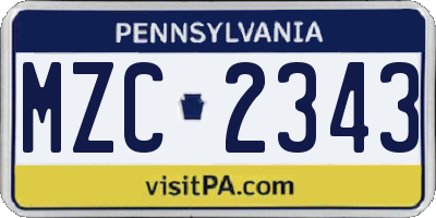 PA license plate MZC2343