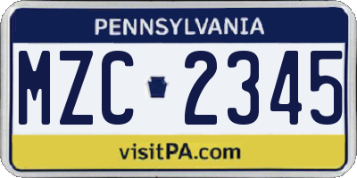 PA license plate MZC2345