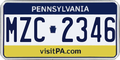 PA license plate MZC2346
