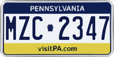 PA license plate MZC2347
