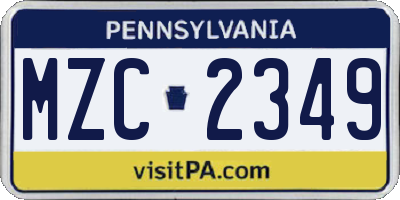 PA license plate MZC2349