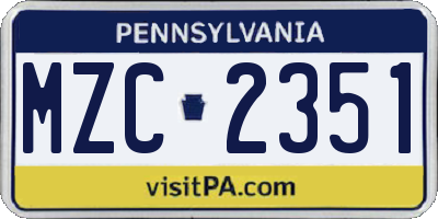PA license plate MZC2351