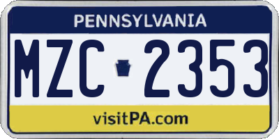 PA license plate MZC2353