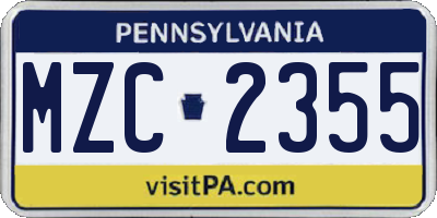 PA license plate MZC2355