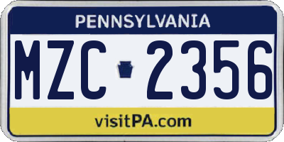 PA license plate MZC2356