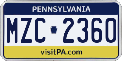 PA license plate MZC2360