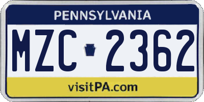 PA license plate MZC2362