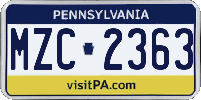 PA license plate MZC2363