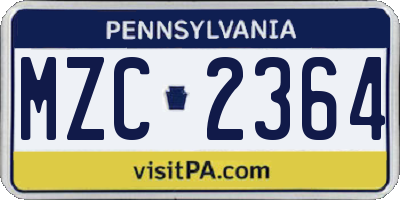 PA license plate MZC2364