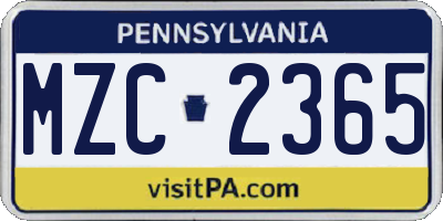 PA license plate MZC2365
