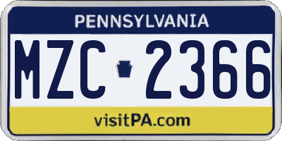 PA license plate MZC2366