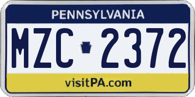 PA license plate MZC2372