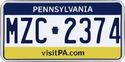 PA license plate MZC2374