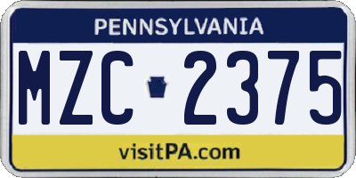 PA license plate MZC2375