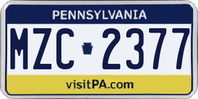 PA license plate MZC2377