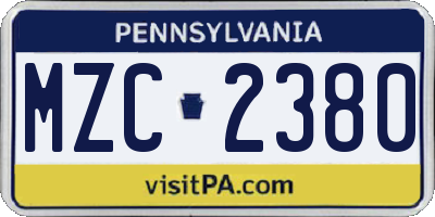 PA license plate MZC2380