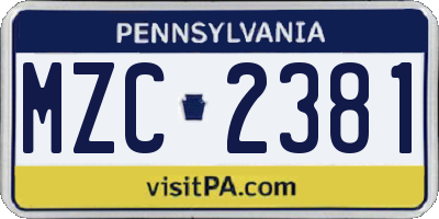 PA license plate MZC2381