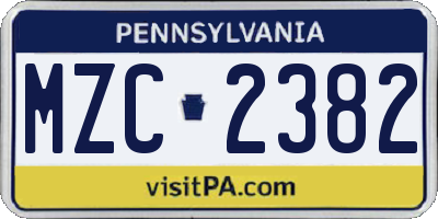 PA license plate MZC2382