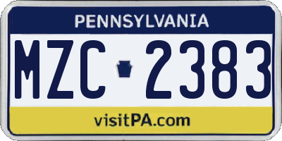 PA license plate MZC2383