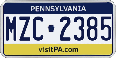 PA license plate MZC2385