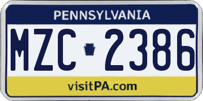 PA license plate MZC2386