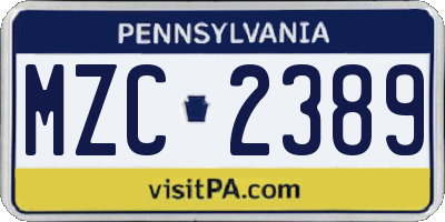 PA license plate MZC2389
