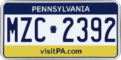 PA license plate MZC2392