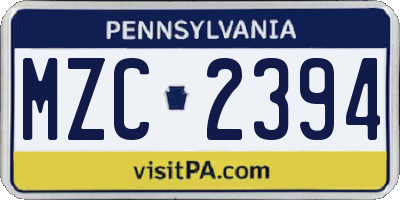 PA license plate MZC2394