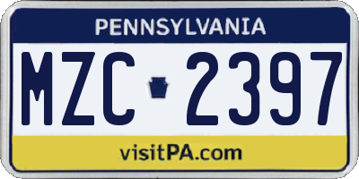 PA license plate MZC2397