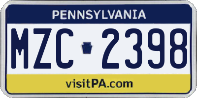PA license plate MZC2398