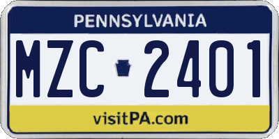 PA license plate MZC2401